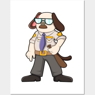 Dog as Police officer with Baton & Sunglasses Posters and Art